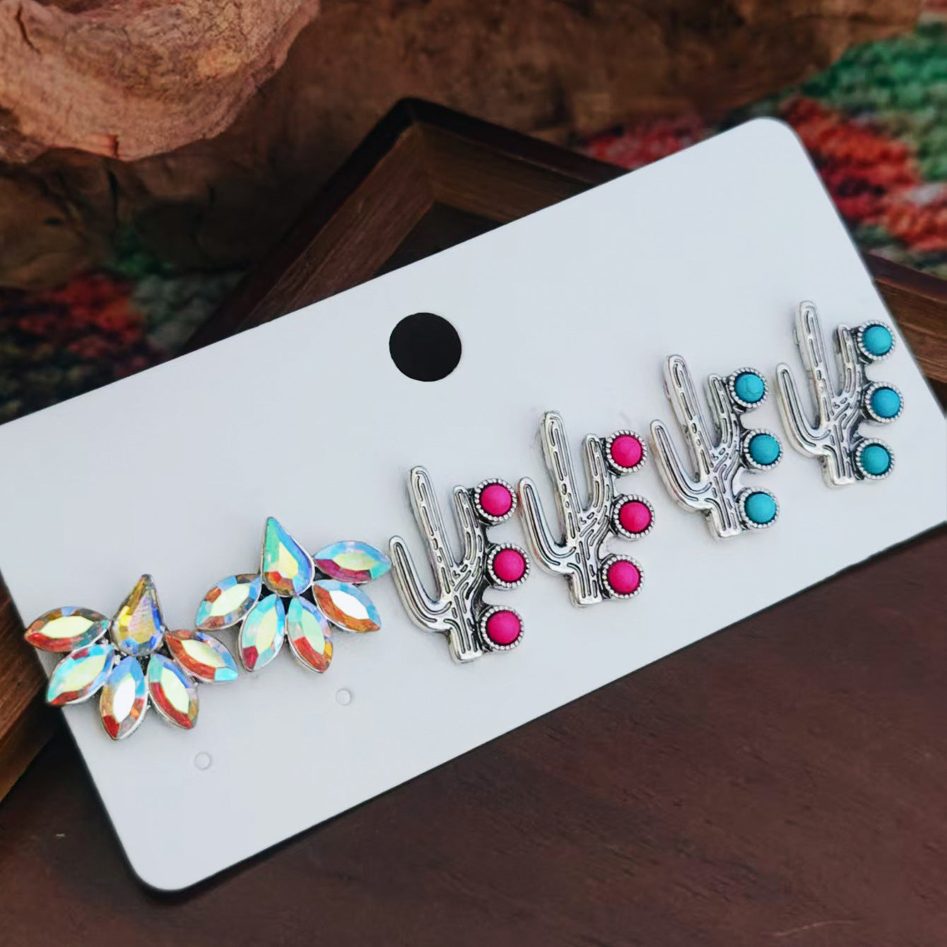 Wholesale Retro Ethnic Turquoise Geometric Earrings Set For Women Stylish Everyday Jewelry Accessory