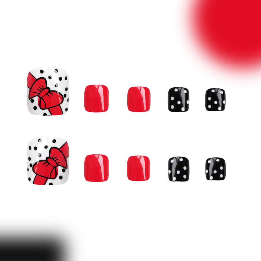 Wholesale 24 Pieces/box Nail Stickers Red Bow Corrugated Manicure Press-on Nails Kits ACC-NS-GuaiXL009