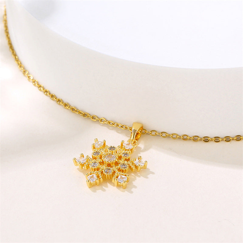 Wholesale Christmas Zircon Flower Necklace Snowflake Stainless Steel Necklaces ACC-NE-Jisen003