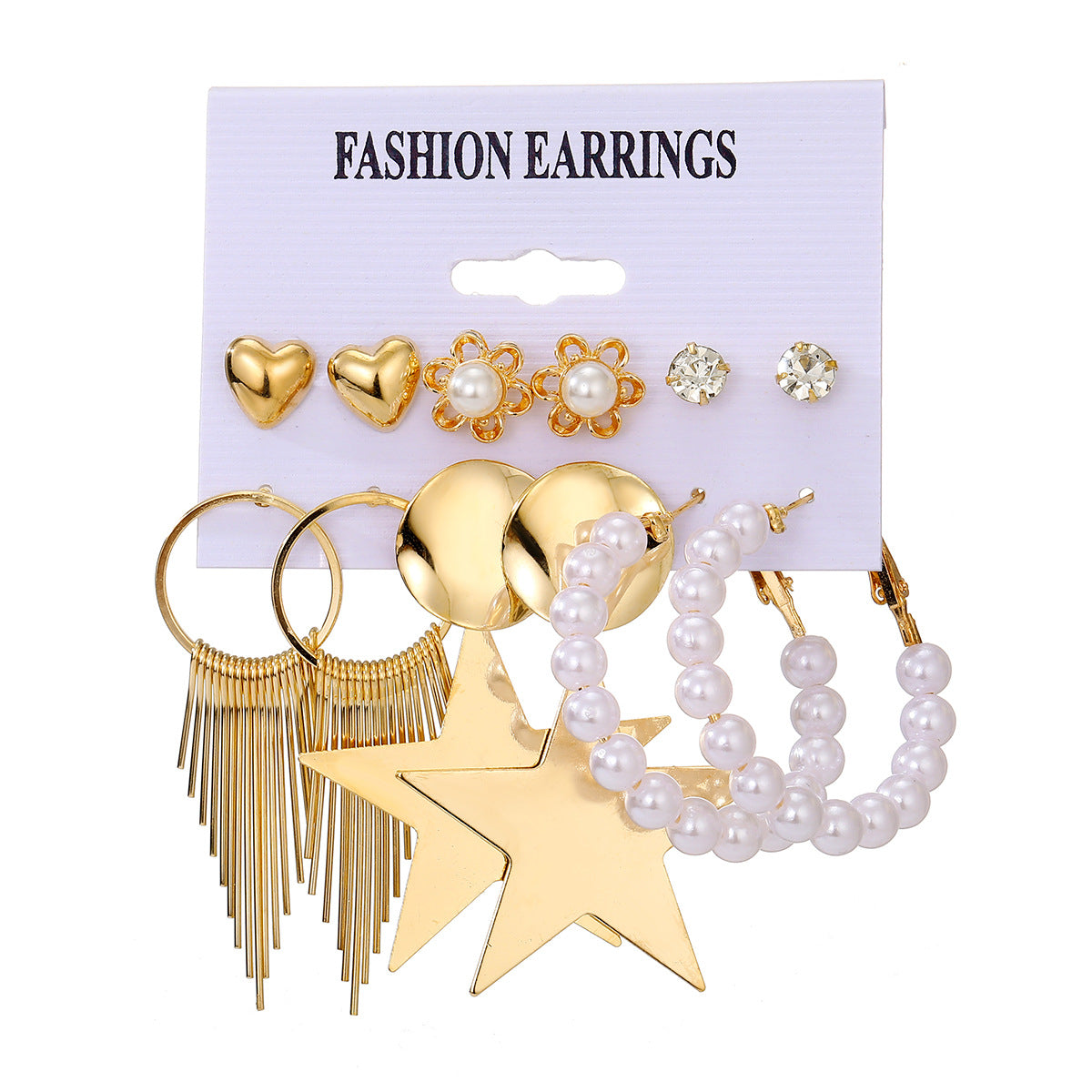 Wholesale Metal colorful geometric round retro earrings six-piece set