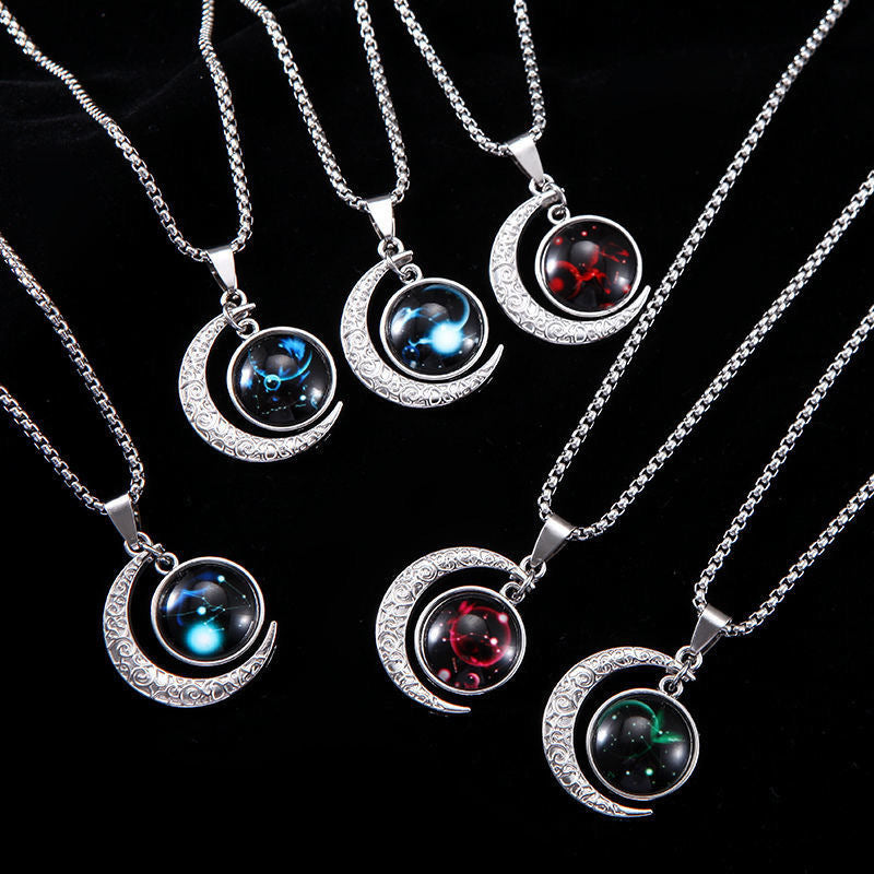 Wholesale Zodiac Contion Men S Moon Pendant Necklace Titanium Steel Chain Fade Resistant Fashion Accessory Gift Boutique Resale