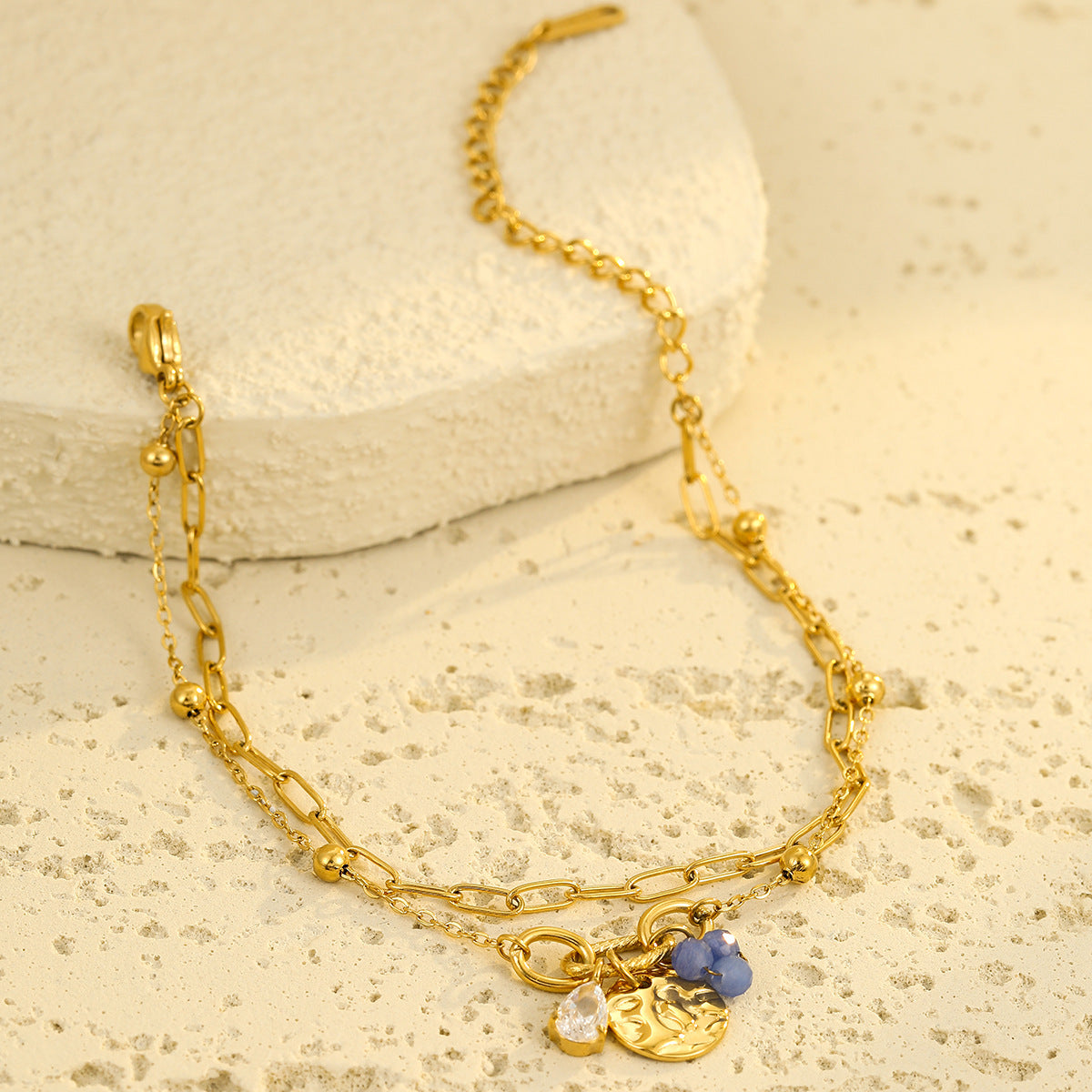 Wholesale Light Luxury  Stainless Steel Bracelet Water Drops Zircon Pearl Pendant  Bracelet Jewelry