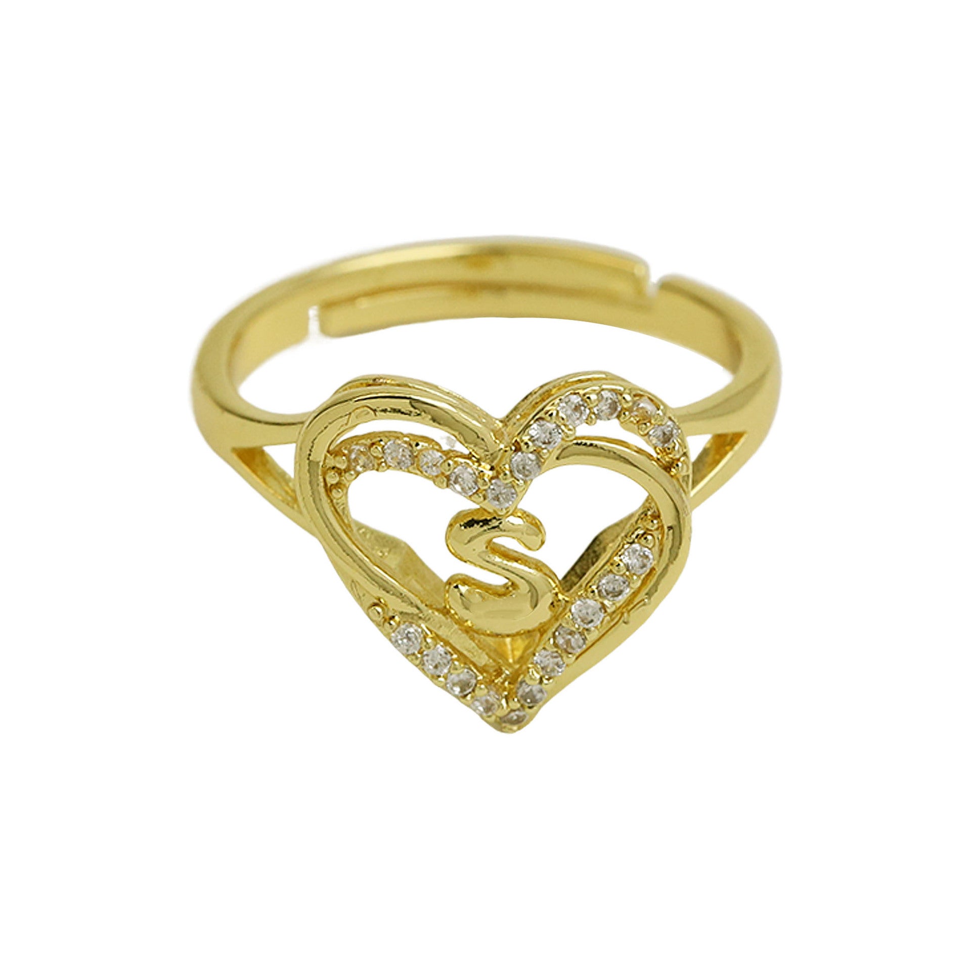 Wholesale  gold love heart-shaped 26 English letters open heart fashion  ring