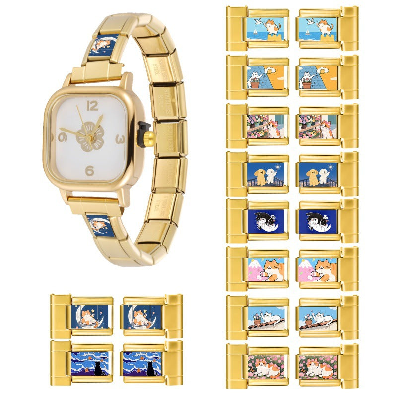 Wholesale 9mm Italian Charm Starter Bracelets DIY cute cat Stainless Steel Composable Bracelet