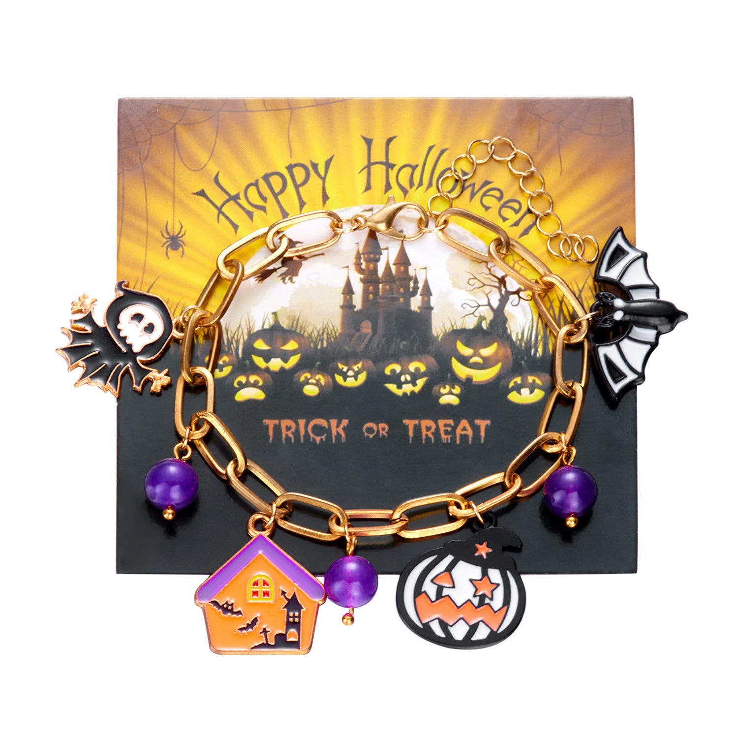 Wholesale Halloween Pumpkin House Bat Ghost Pendant Bracelet