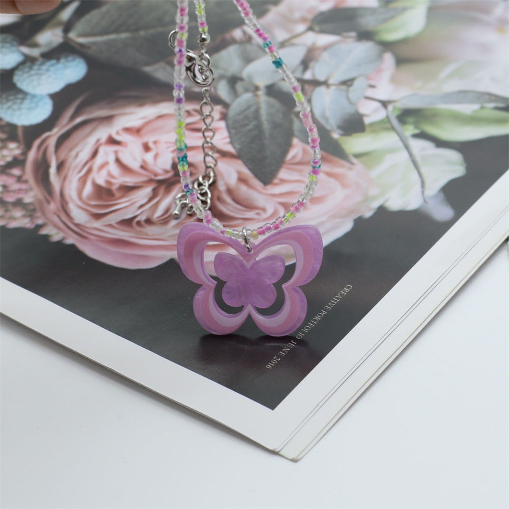 Wholesale Colorful Butterfly Beaded Y2K Necklace