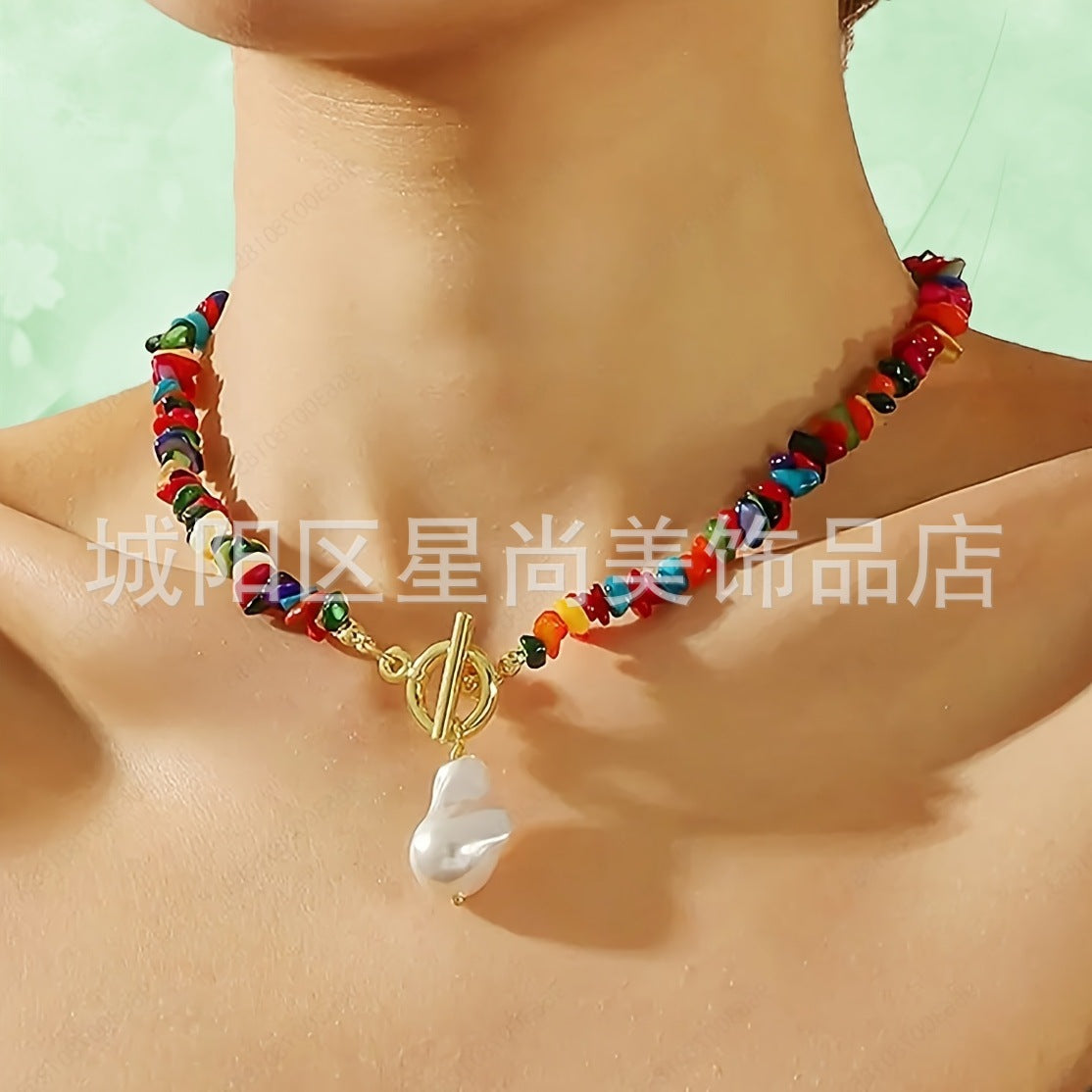 Wholesale  Colorful Stone Necklace Short Necklace