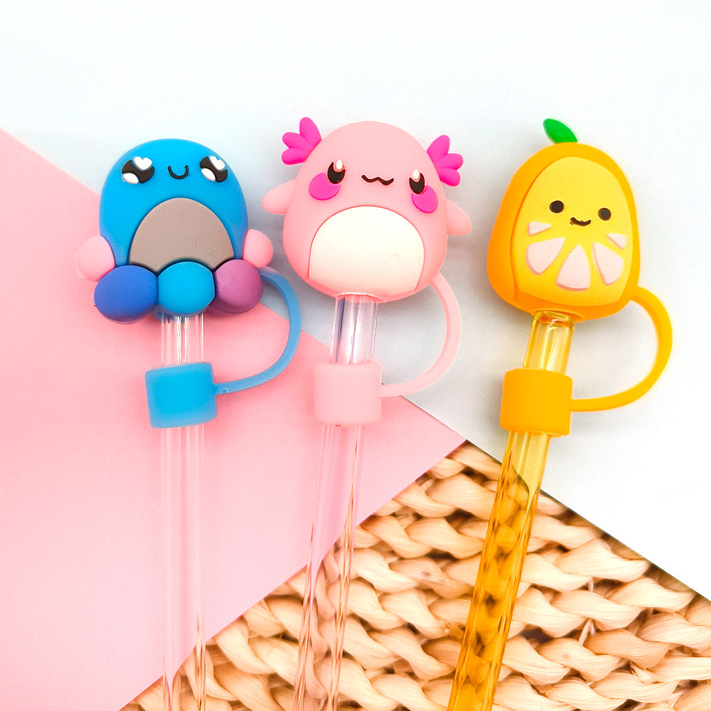 Wholesale 10pcs Cute Cartoon Straw Cover 10mm Straw Tube Cap ACC-SCR-WX003