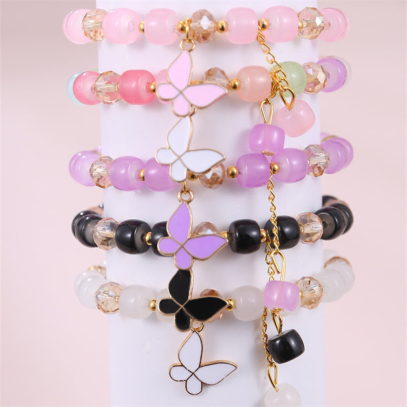 Wholesale  butterfly pendant crystal beaded multicolor bracelet