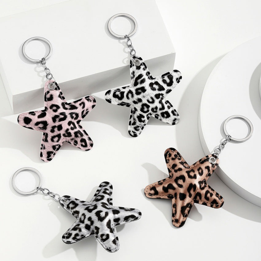 Wholesale Cross-Border Leopard Print Cotton-Filled Pu Five-Pointed Star Keychain Pendant Couple Leather Leopard Print Star Car Bag Pendant
