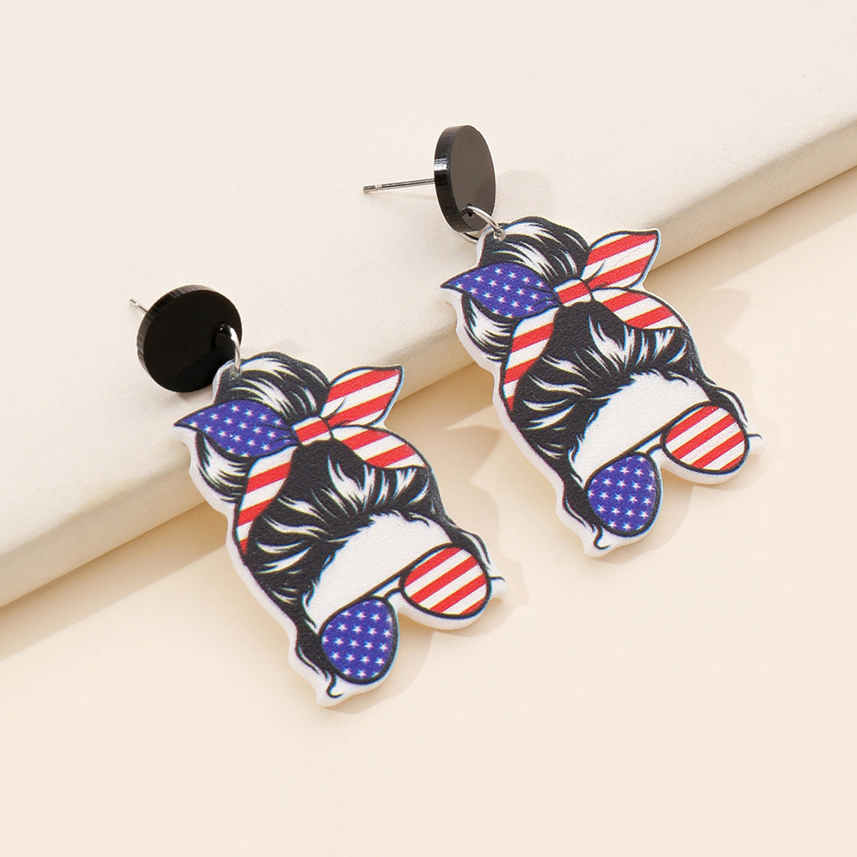 Wholesale  Independence Day Festival Elements Red White Blue Tri-color Flat Printing Acrylic Earrings