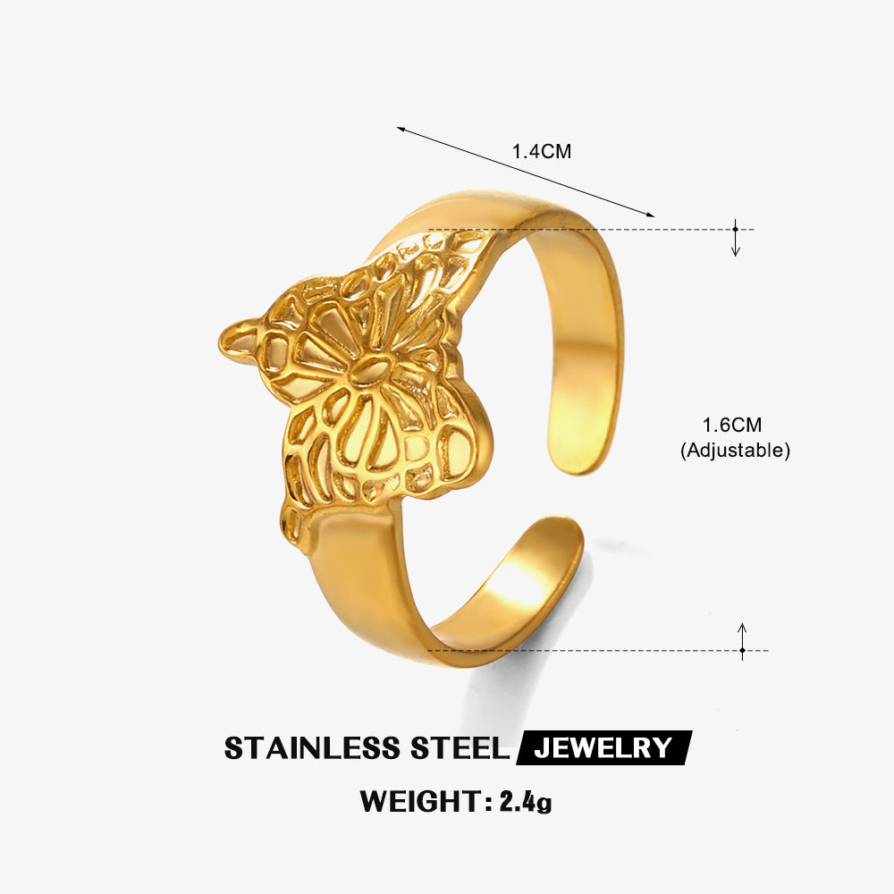 Wholesale Stainless Steel Love Heart 18K Gold Plated Open Adjustable Ring