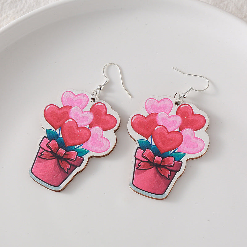 Wholesale  Valentine' s Day  LOVE heart balloon wood earrings