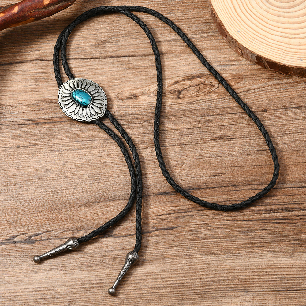 Wholesale Polo tie vintage sweater chain petal oil  leather long necklace