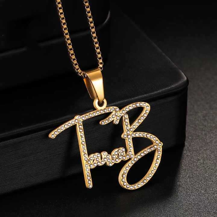 Wholesale  Titanium steel English alphabet name full diamond necklace