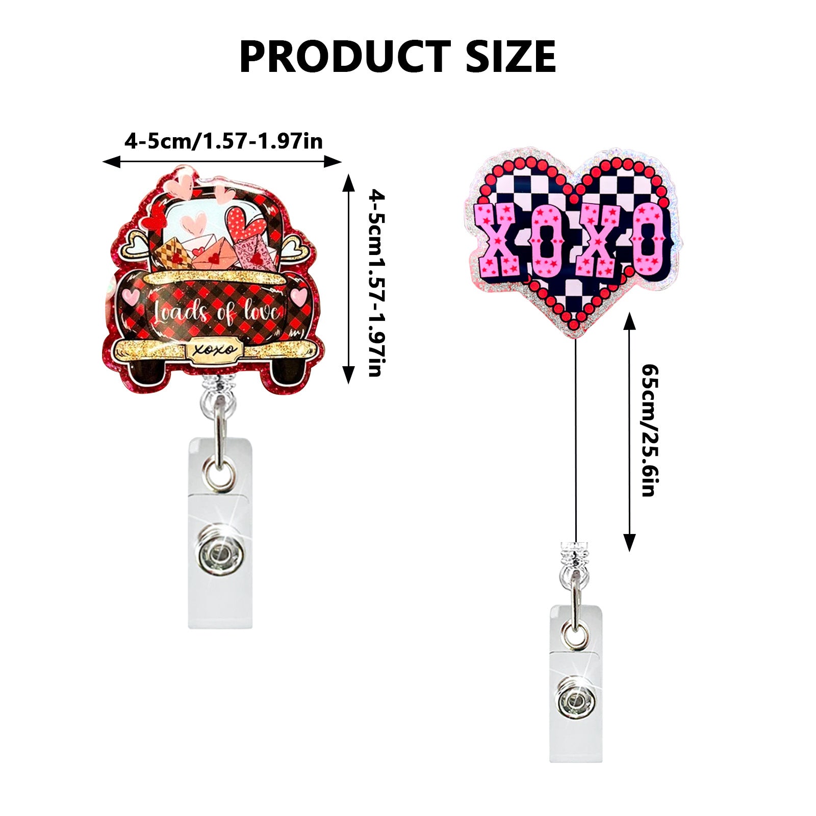 Wholesale  Valentine' s Day Heart-Shaped Acrylic Fun Glitter  Badge Reels