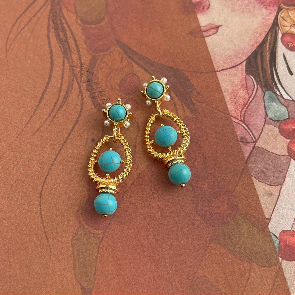 Wholesale  turquoise earrings retro light luxury earrings