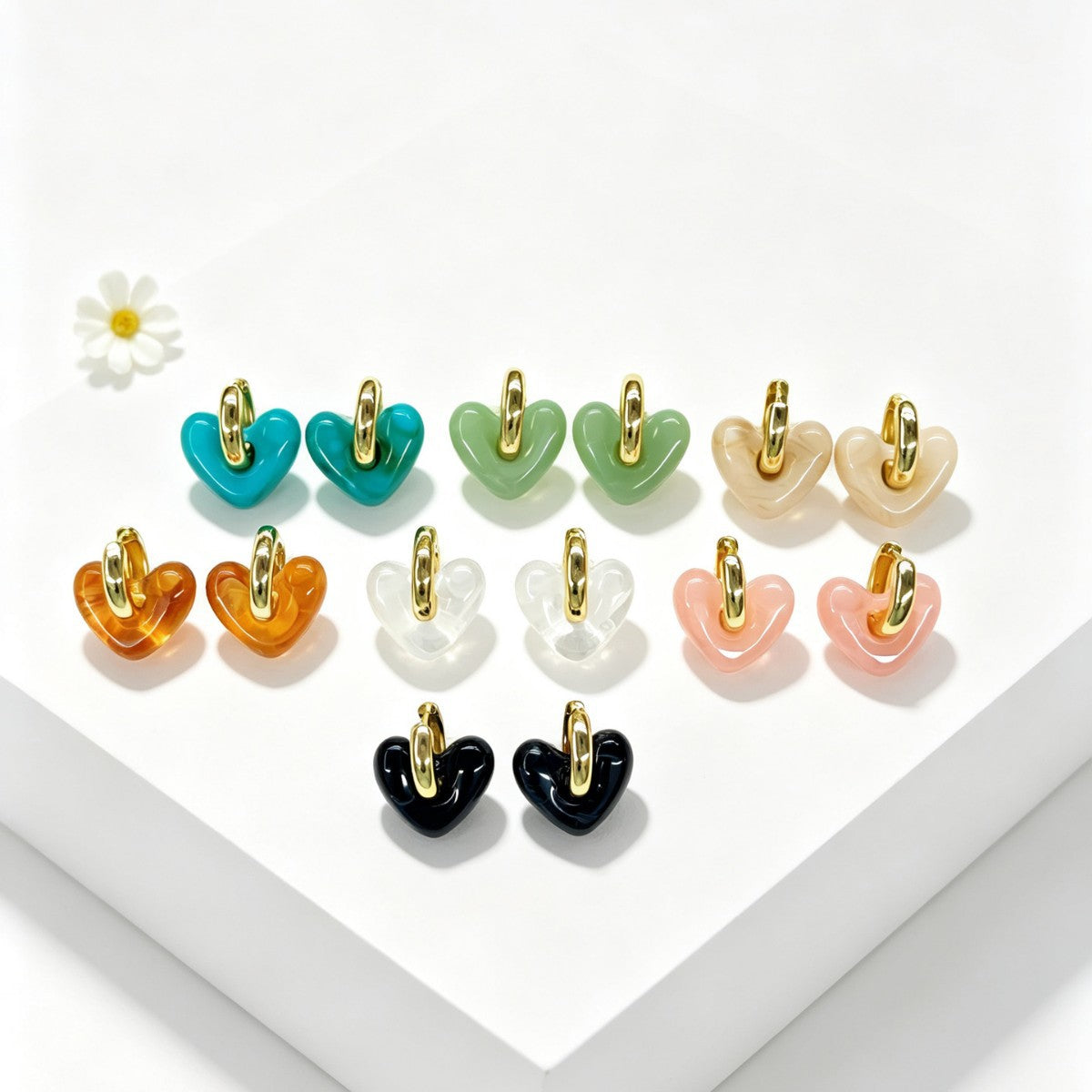 Wholesale Korean Style Acrylic Heart Earrings And Ear Cuffs For Women Trendy Party Jewelry Accessory