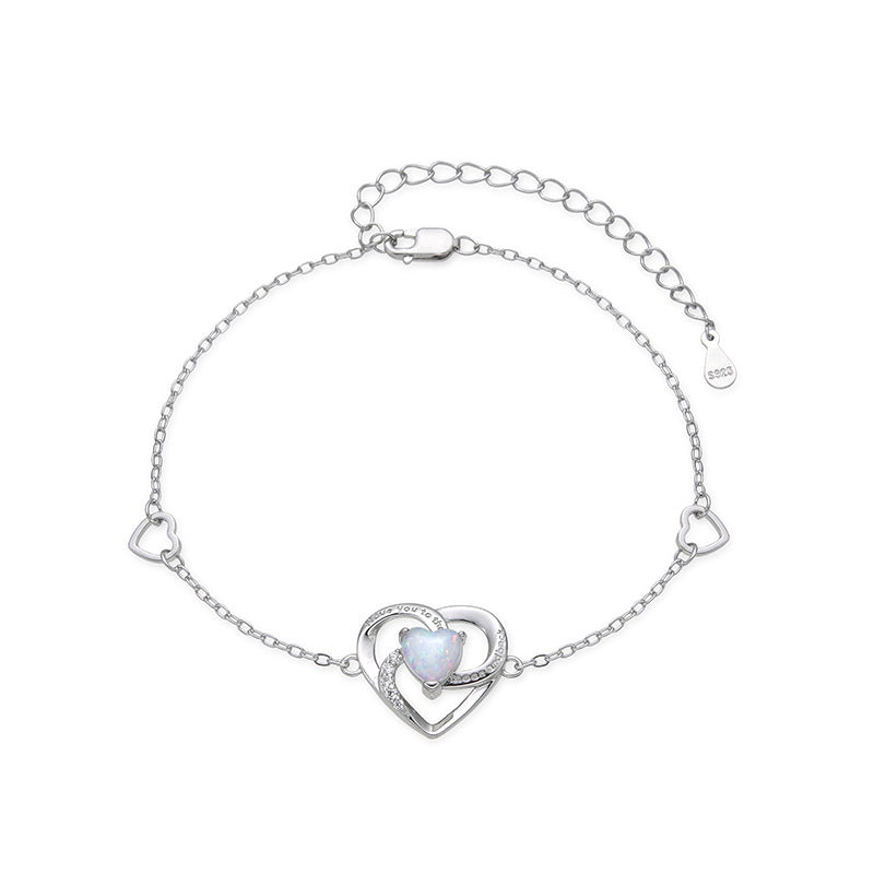 Wholesale S925 sterling silver opal heart shaped opal bracelet