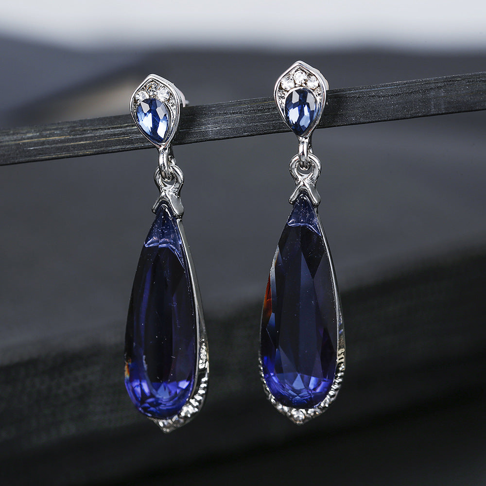 Wholesale Sapphire Engagement Wedding Water Drop Long Diamond Earrings