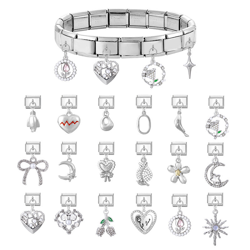 Wholesale 9mm Italian Charm Starter Bracelets DIY Heart Bow Pendant Stainless Steel Composable Bracelet