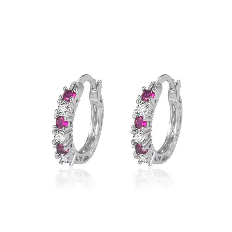 Wholesale Trendy Circle Hollow Earrings Zinc Alloy Electroplated Red White Zircon Boutique Resale
