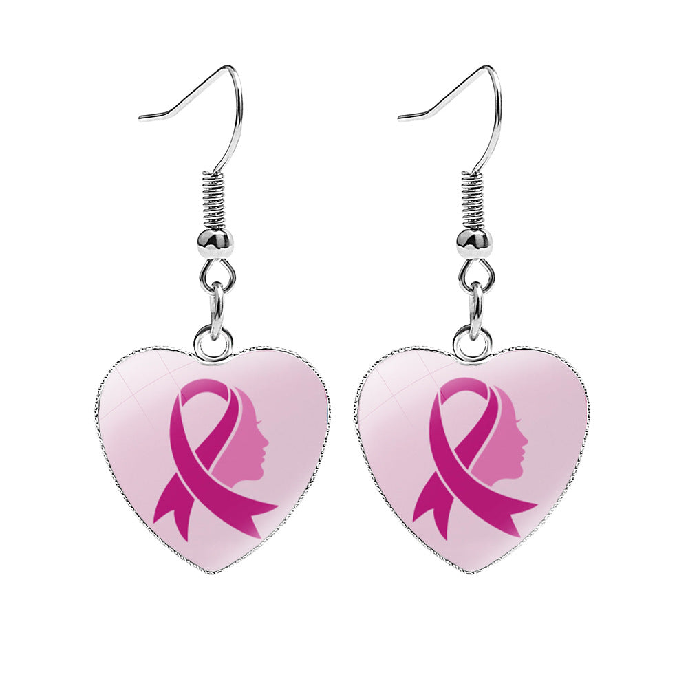 Wholesale Breast Care Ear Hook Heart-Shaped Earrings