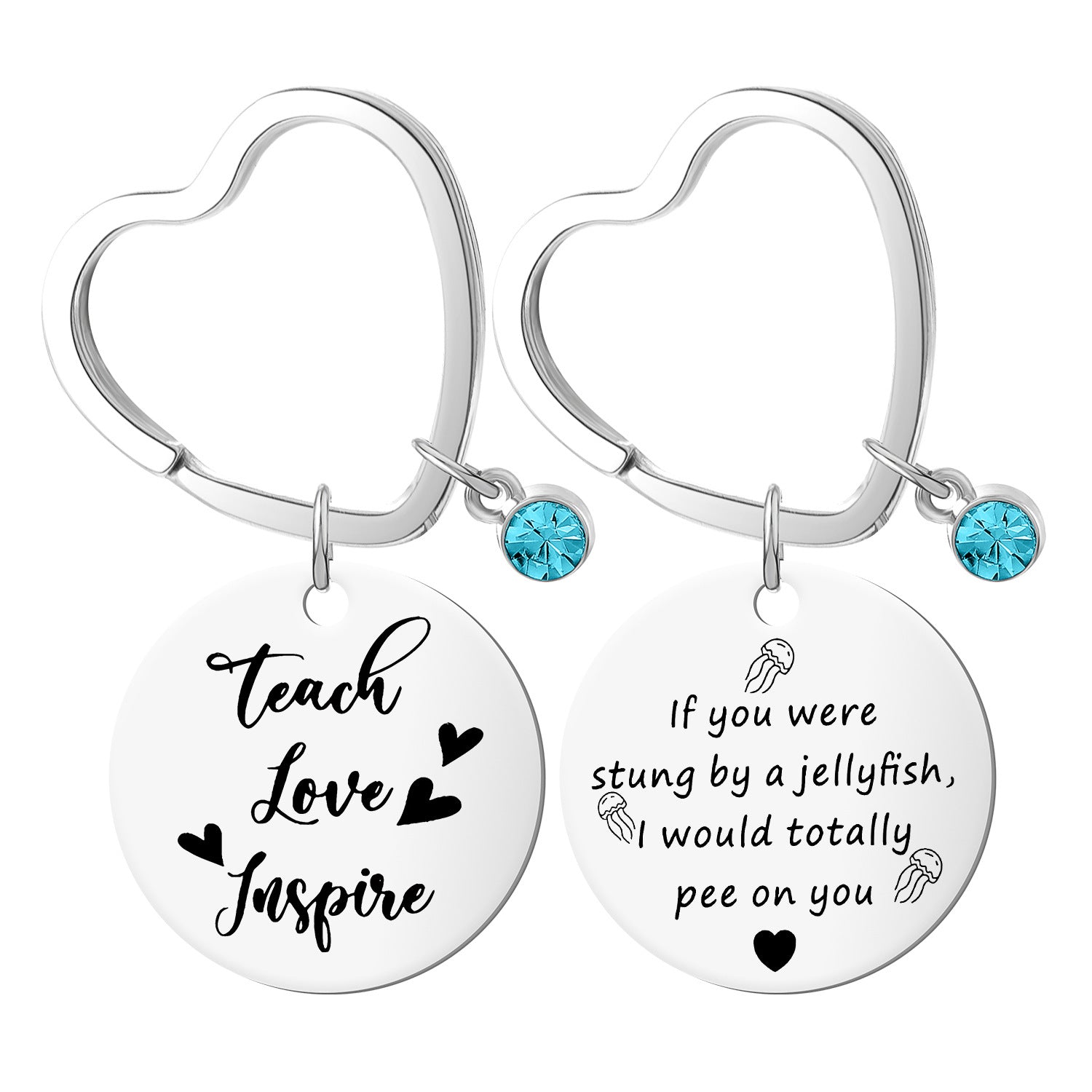 Wholesale Heart Shaped Keychain Blue Diamond Mother's Day Metal Engraving Keychain