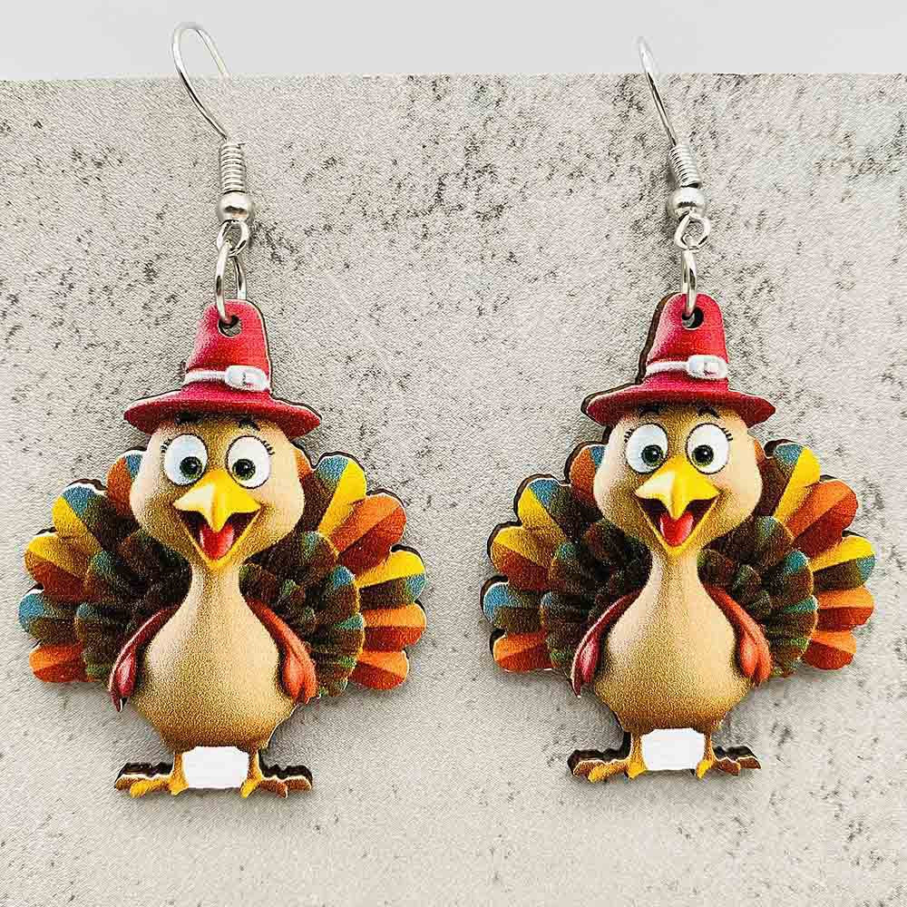 Wholesale  Thanksgiving Wooden Earrings Pumpkin Turkey Maple Leaf Print Drop Earrings