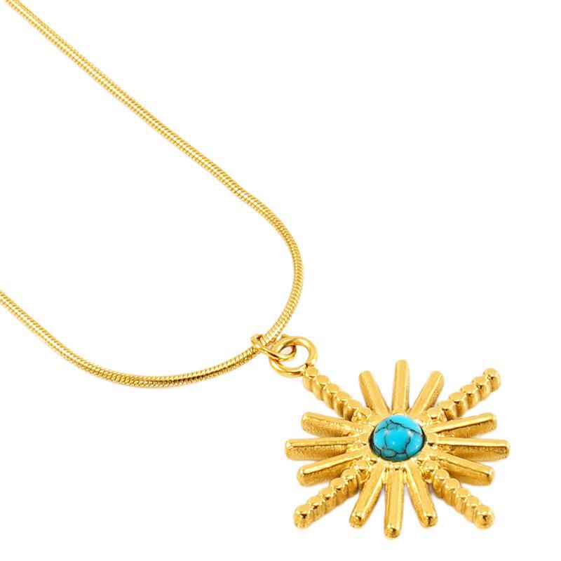 Wholesale Titanium Steel Turquoise Pendant Necklace for Women,  Geometric Star Chain,  Trendy Fashion Accessory
