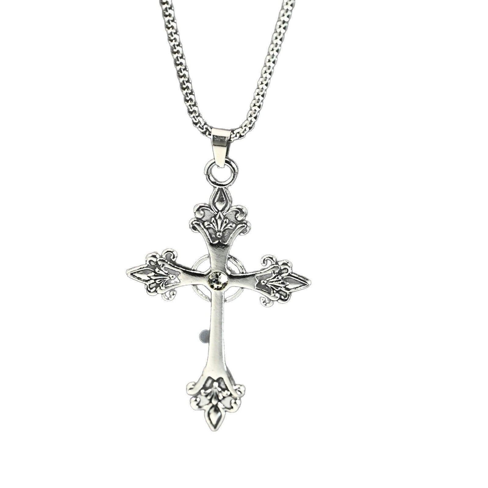 Wholesale Zinc Alloy Electroplated Diamond Cross Pendant Necklace Retro Street Style Fashion Jewelry Accessory For Casual Gift