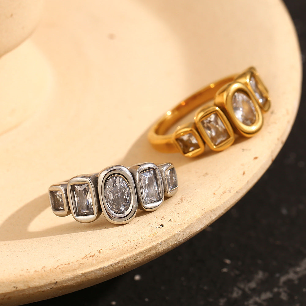 Wholesale Stainless Steel 18K Gold Plated Geometric Zircon Ring - Chic Jewelry Accessory for Boutique Resale