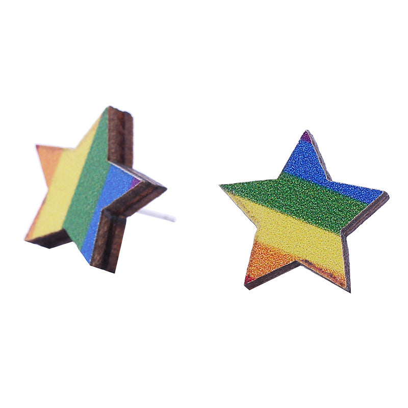 Wholesale Seven Color LOVE Rainbow Wooden Earrings