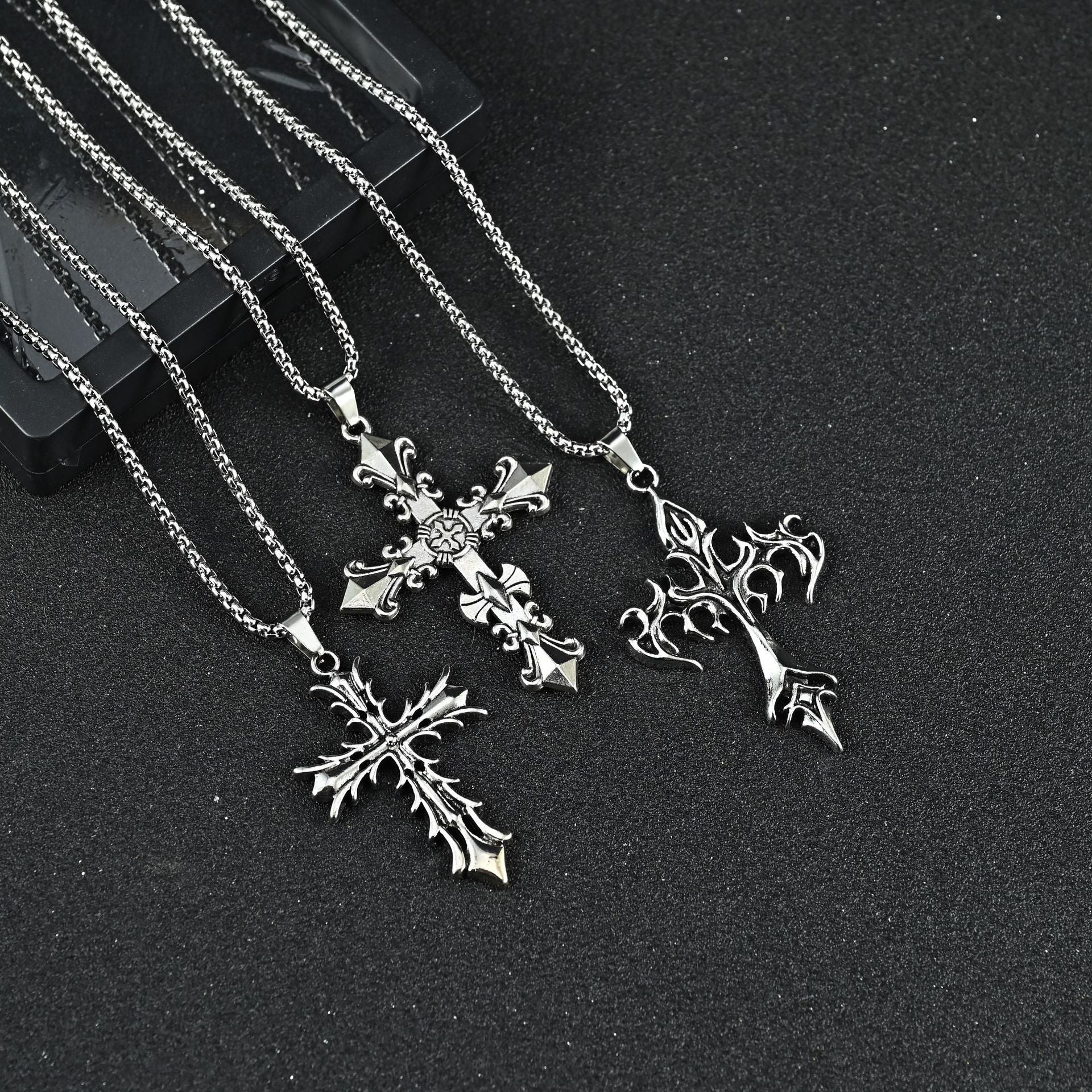 Wholesale Hip Hop Cross Pendant Necklace For Men Titanium Steel Long Chain Stylish Jewelry Accessory Gift