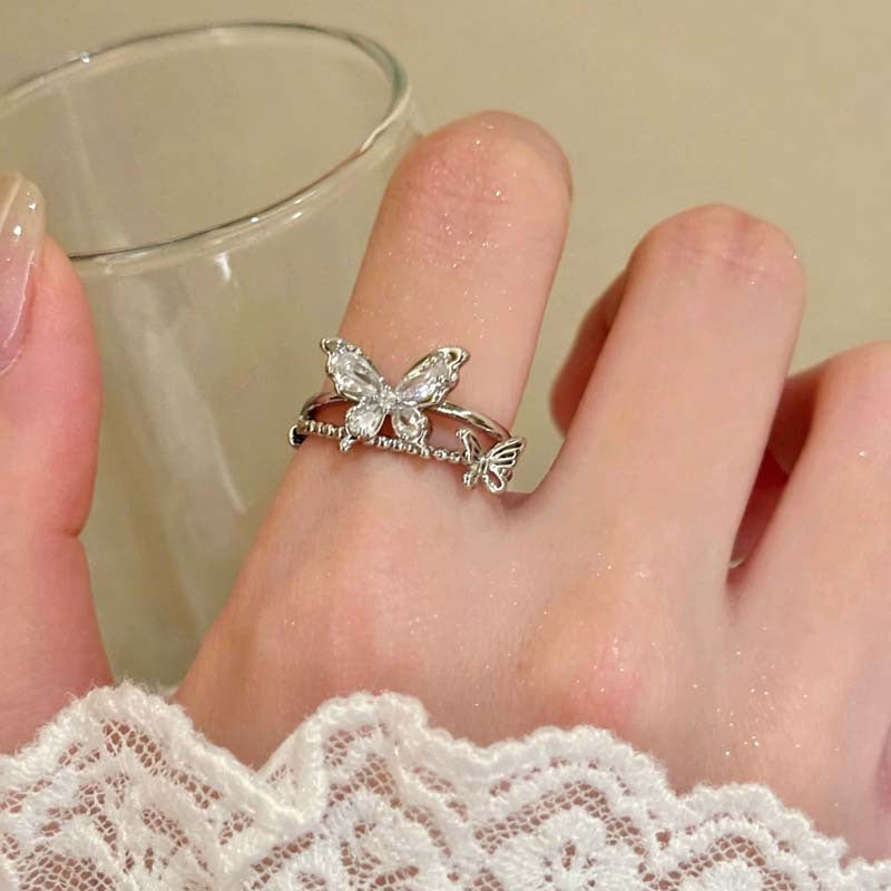 Wholesale Sweet and Delicate Butterfly Ring for Women,  Unique Design,  Versatile Stackable Index Finger Ring,  High-End Light Luxury Open-Ended Ring