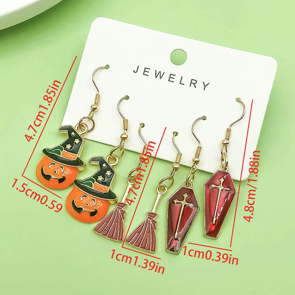 Wholesale  skull  pumpkin alloy oil drop earrings