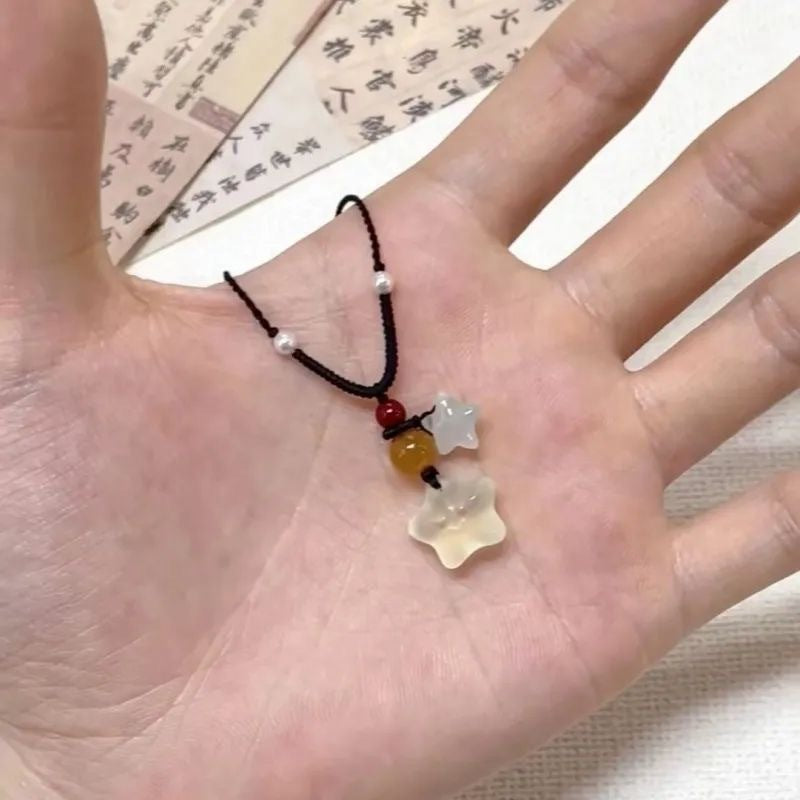 Wholesale  small stars green crystal colorful flowers woven necklace