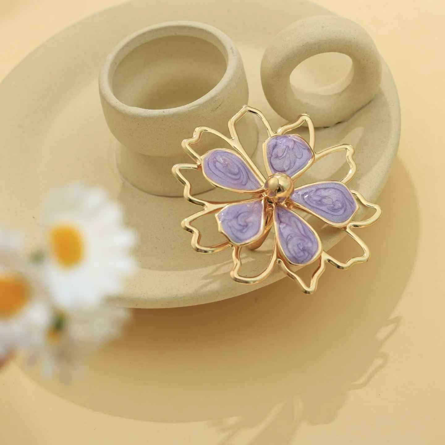 Wholesale Double-Layer Hollow Three-Dimensional Flower Ring