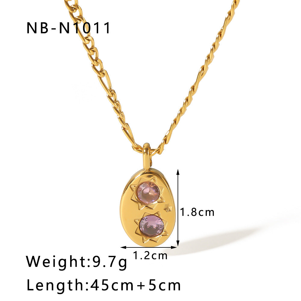 Wholesale colorful geometric zircon pendant stainless steel plated 18K gold necklace