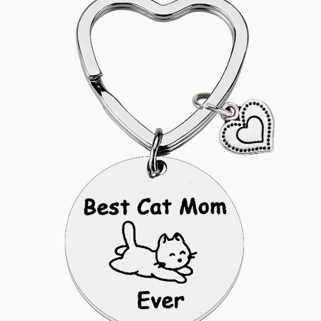 Wholesale Stylish Stainless Steel Dog Mom Keychain With Pink Paw Print Car Key Accessory Gift