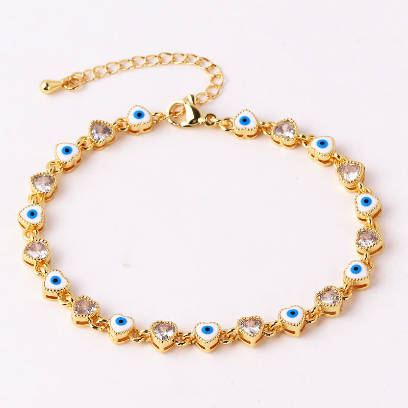 Wholesale Zircon Heart Devil Eyes Adjustable Bracelet Zircon Bracelets ACC-BT-Ruib001