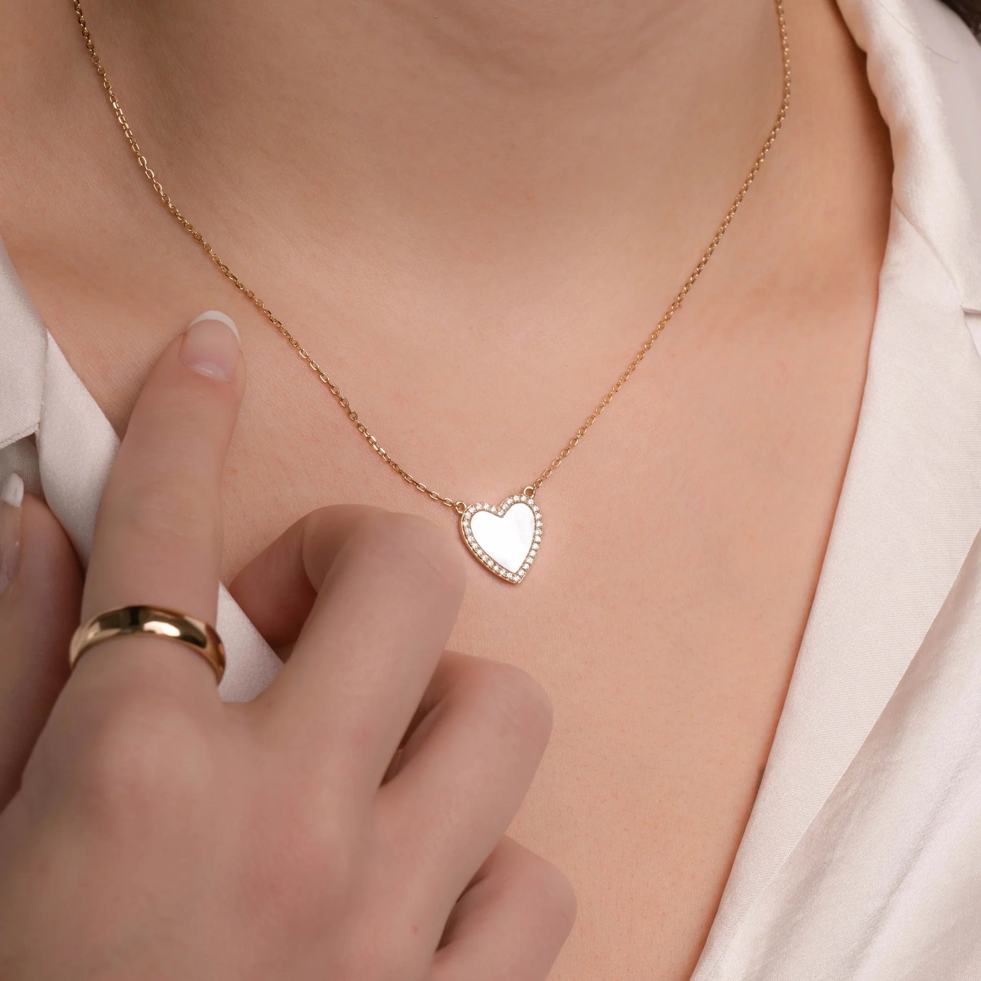Wholesale Diamond-Encrusted Love Stainless Steel Necklace
