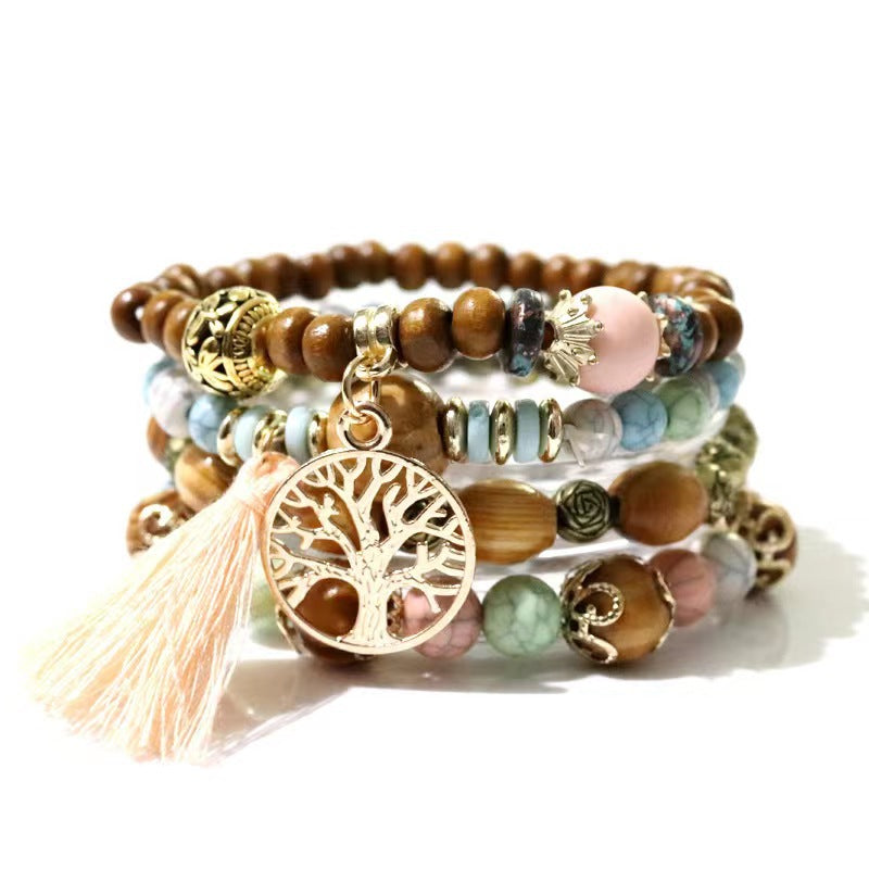 Wholesale Bohemian Tassel Multilayer Wooden Beaded Bracelet ACC-BT-NaiHong014