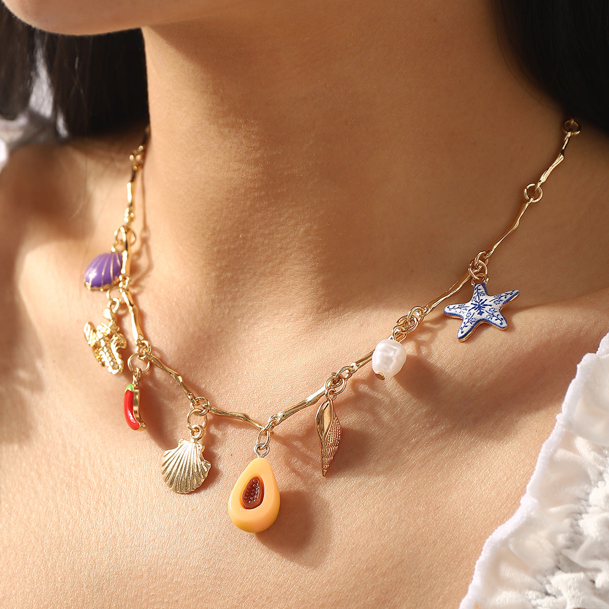 Wholesale Bohemian Style Ocean Series Rice Bead Necklace