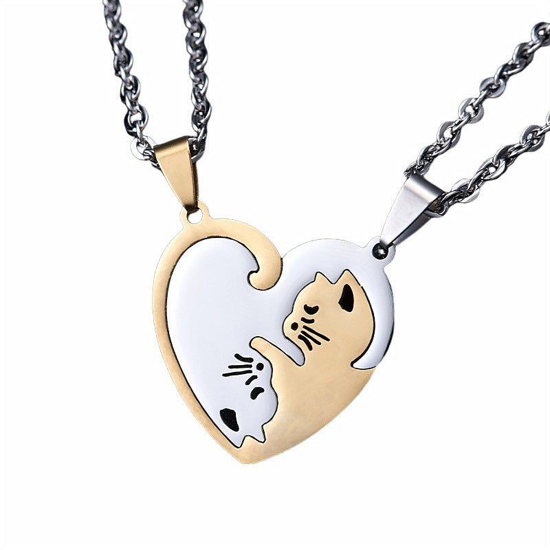 Wholesale Love Black and White Cat Stitching Stainless Steel Necklaces ACC-NE-Hanyu007