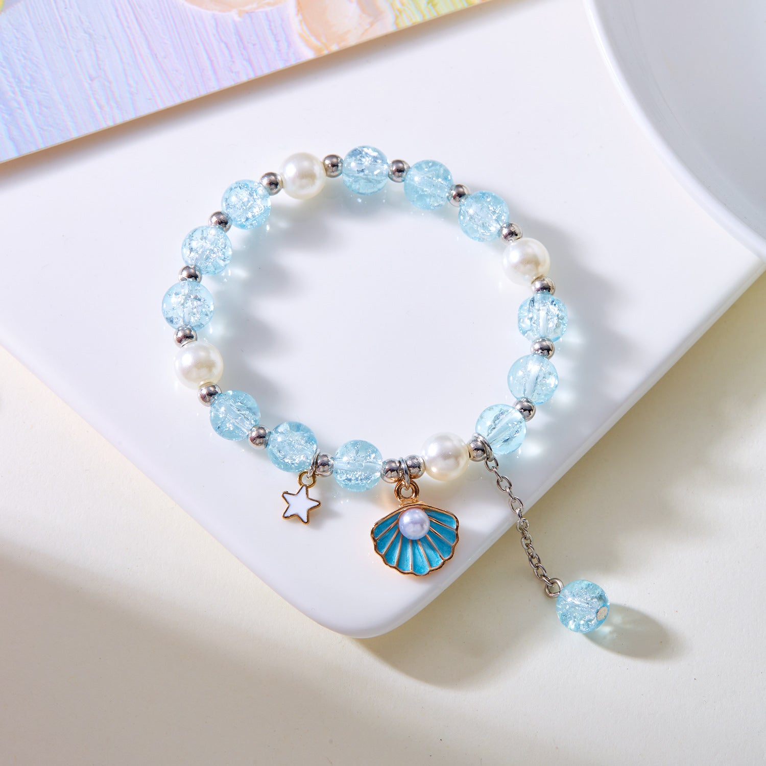 Wholesale oil drop shell pop beads pearl beaded bell braided rope bracelet