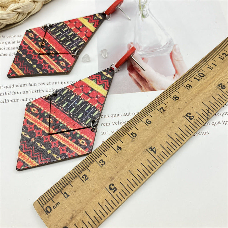 Wholesale Bohemian Ethnic Style Rhombus Wood Earrings ACC-ES-FX045