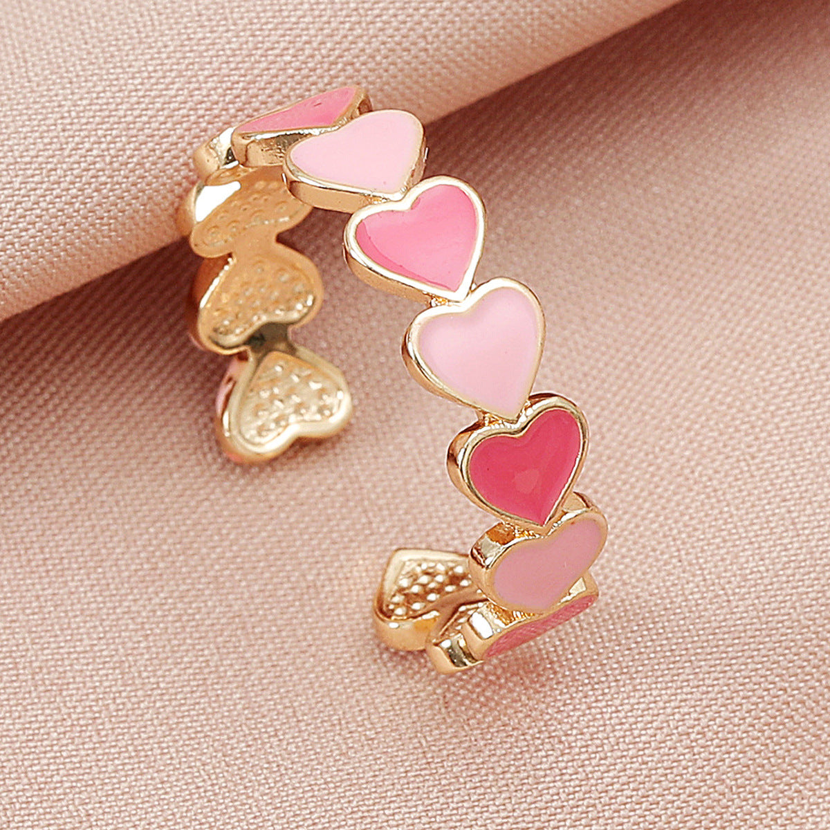 Wholesale pink love  sweet open heart-shaped ring