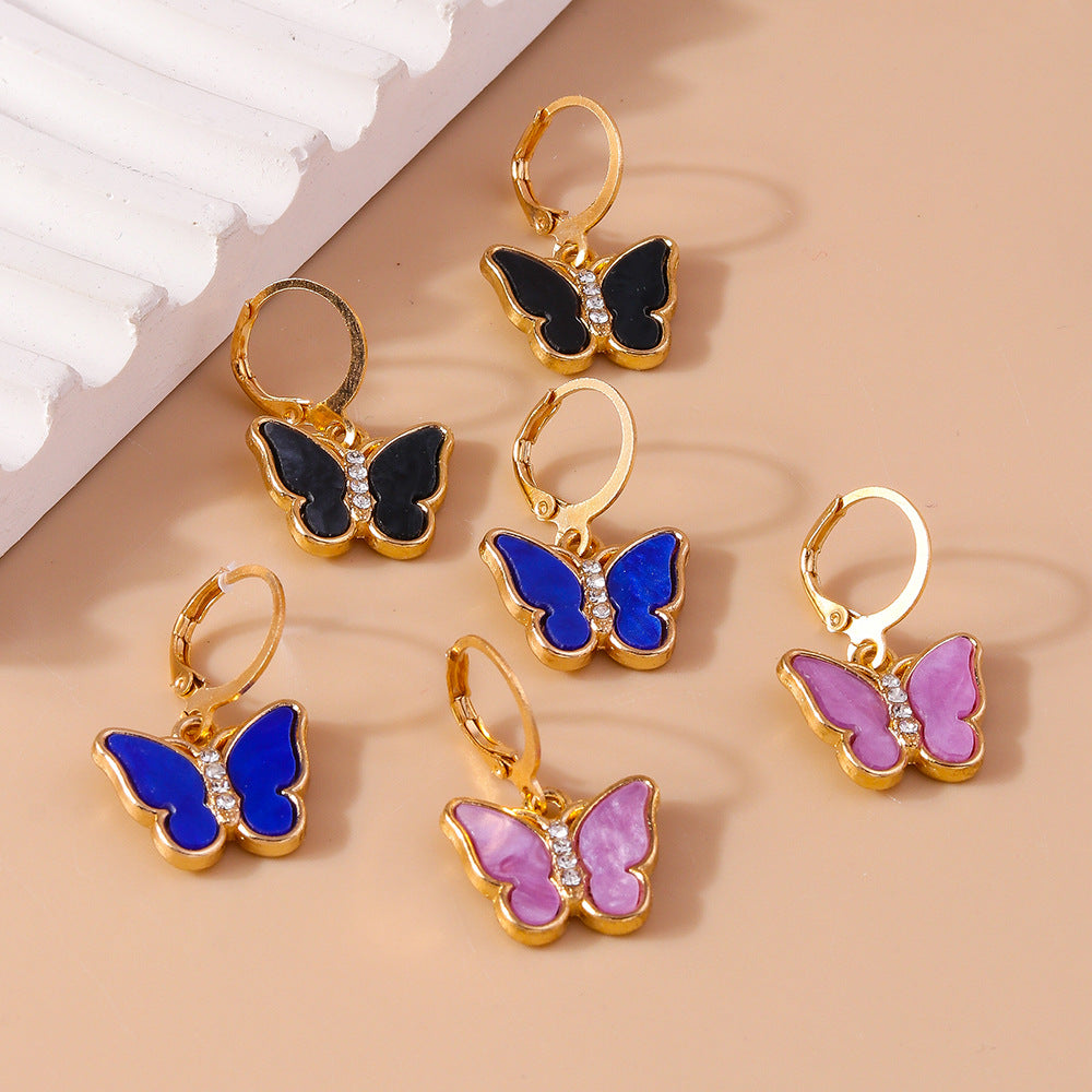 Wholesale Oil drip butterfly earrings set