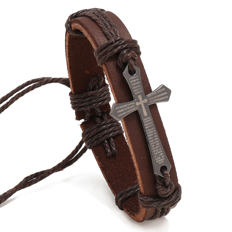 Wholesale Retro Handmade Leather Braided Bracelet Black Unisex Fashion Accessory for Boutique Resale